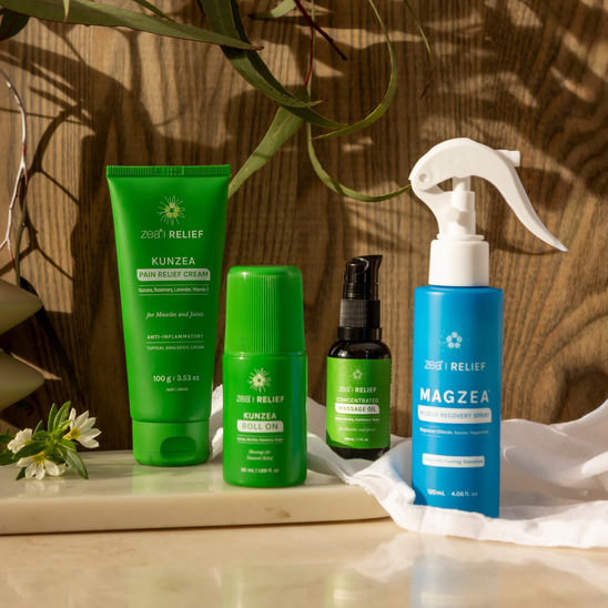 Best Seller Kunzea Pain Relief & Recovery Pack, styled product photograph