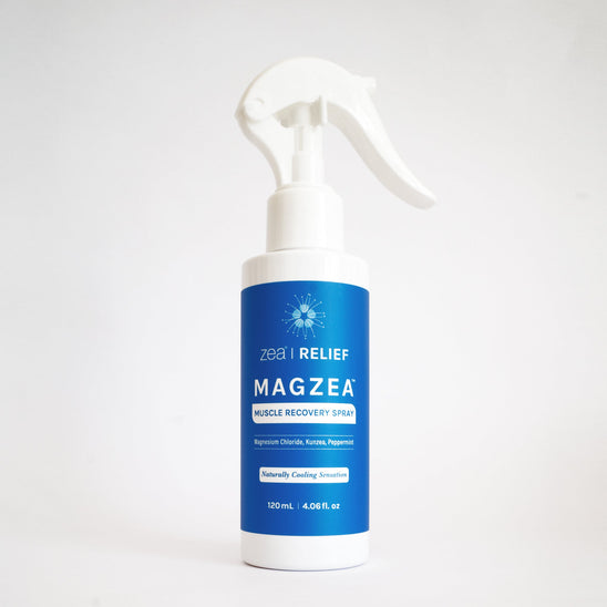 Magzea muscle recovery spray bottle on a white background